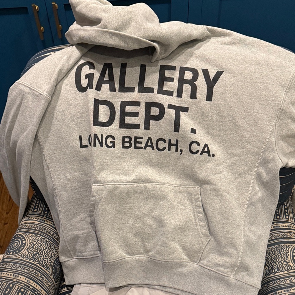 Gallery Dept Light Gray Hoodie with Black Text